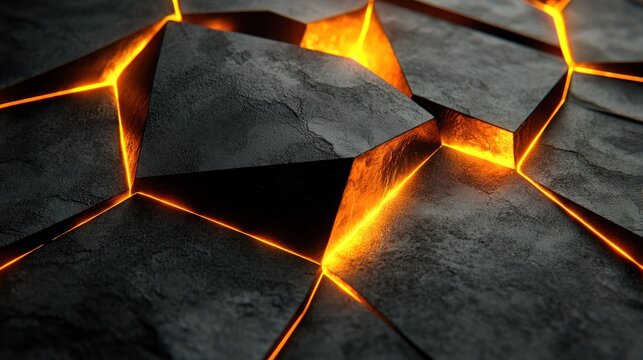 Abstract fractured stone, glowing interior