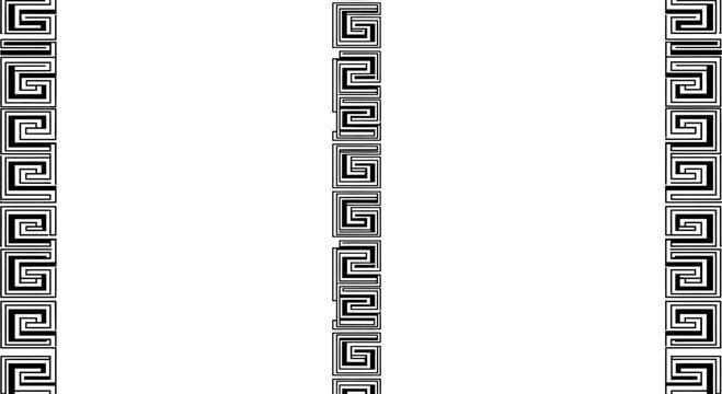 Black and white greek key pattern borders on a white background.