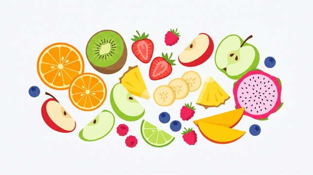 Fresh Fruit Slices and Berries Colorful Tropical Pattern