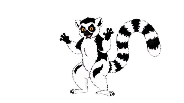 A lively 3D animated ring-tailed lemur mascot dancing against a clean white background. Perfect for web design, app marketing, and educational videos about wildlife.