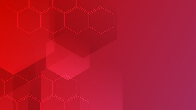 Abstract red background featuring overlapping hexagonal shapes and subtle geometric patterns for high tech digital design