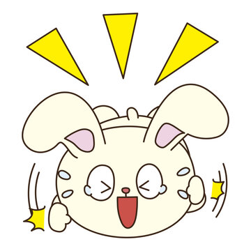 地面を叩いて爆笑するウサギのキャラクター