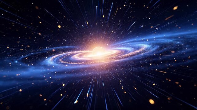 Cosmic spiral galaxy with bright center and stars in deep space