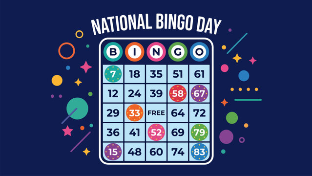 A vibrant illustration celebrating National Bingo Day with a colorful Bingo card and festive background.