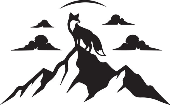 Mountain, wolf silhouette, black, vector illustration, wildlife, landscape