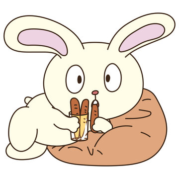 部屋で食べながら映画を見るウサギのキャラクター