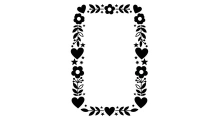 Black and white floral and heart shaped decorative border frame. © Dahlia_Elma