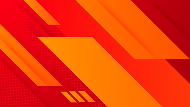 Dynamic composition with slanted orange rectangles on red backdrop