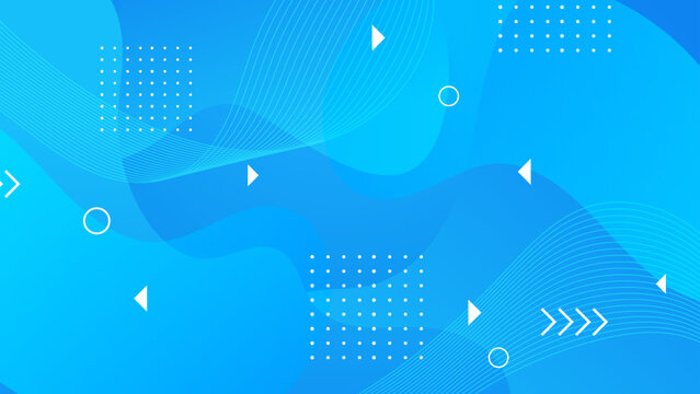 Dynamic blue fluid gradient background featuring wavy liquid shapes combined with white geometric elements and thin curved lines