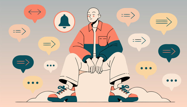 Man sitting amidst muted notifications feeling isolated and disconnected
