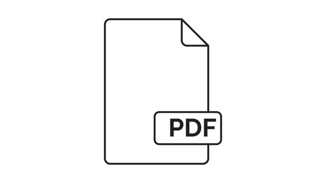 Minimalist black line vector icon of a PDF document file on a white background. This clean outline illustration represents a digital paper format, perfect for web design, UI/UX, and office apps.