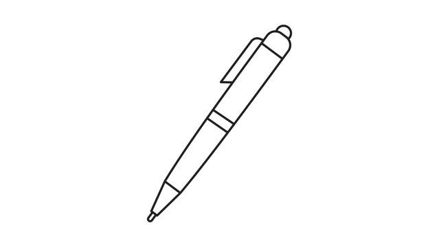 Minimalist black line vector icon of a classic ballpoint pen isolated on a white background. Hand-drawn, clean, and scalable SVG illustration perfect for office, school, and creative writing.