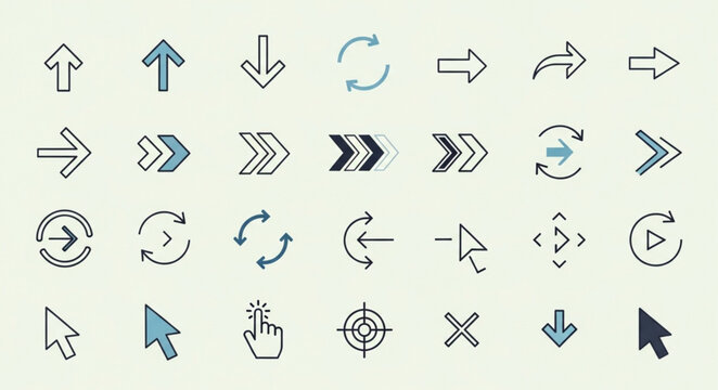 Collection of diverse directional arrow icons and cursors.