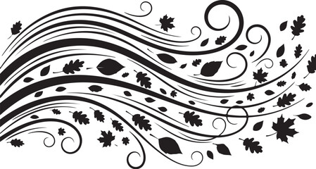 Fototapeta premium Black floral wave, swirling leaves, elegant vector design, decorative border