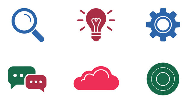 Icons including search, settings, and system controls, simple line and glyph style interface tools, editable vector pack for navigation menus