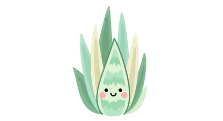 Fototapeta premium Whimsical cartoon flower illustration of a smiling succulent plant, a delightful green botanical character perfect for children's designs and cheerful garden projects
