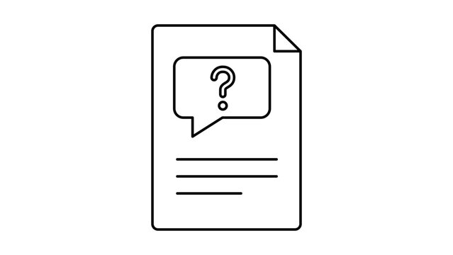 Customer Support Ticket and Help Desk Inquiry Vector Icon Illustration with Editable Stroke. Minimalist Black Line Document with Question Mark Speech Bubble for FAQ, Service, and Feedback.