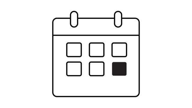 Minimalist Calendar Vector Icon with Editable Stroke, Featuring a Simple Line Art Design of a Monthly Planner Page on White Background, Perfect for Scheduling, Events, and Appointment Booking.