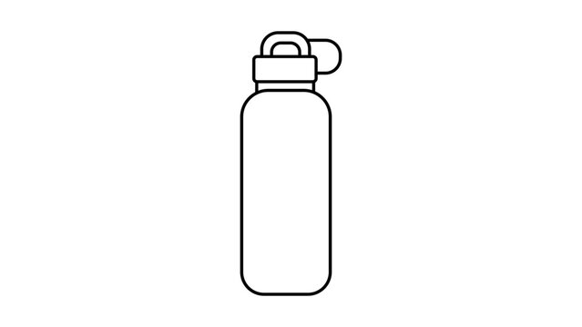 Minimalist Reusable Water Bottle Black Line Vector Icon on White Background; Features Editable Stroke for Customizable Line Weight; Ideal for Sports, Fitness, Wellness, and Sustainability Themes.