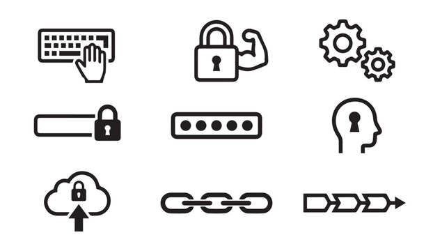 Set of cybersecurity and digital protection technology icons with cybersecurity