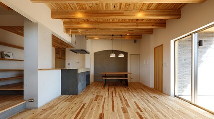 Fototapeta premium View of Interior through Open Entrance / 開放的な玄関から見える室内