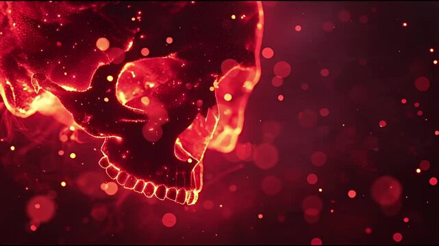 Abstract Glowing Human Skull Digital Art Motion Background.