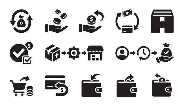 Finance and business transaction icon collection with business, transaction