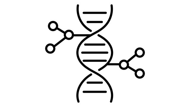 Bioinformatics DNA Helix Vector Icon with Editable Stroke. Minimalist black line illustration of genetic structure and molecules on white background for science, biology, and research.
