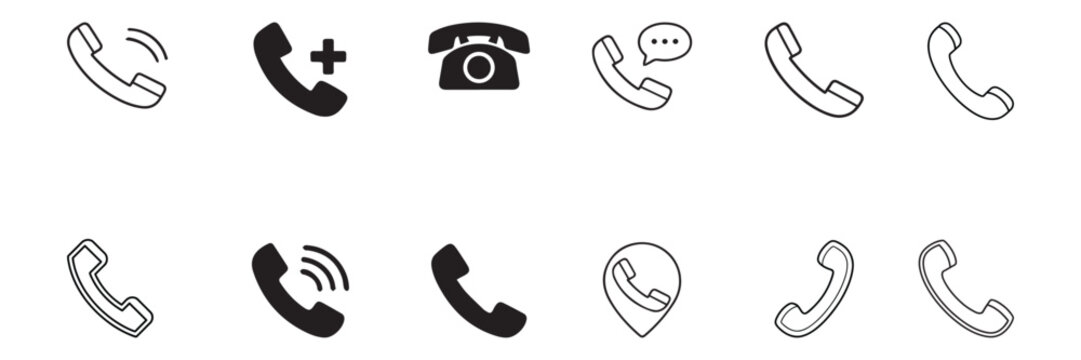 Modern call set vector illustration with telephone communication icons and digital contact concept design