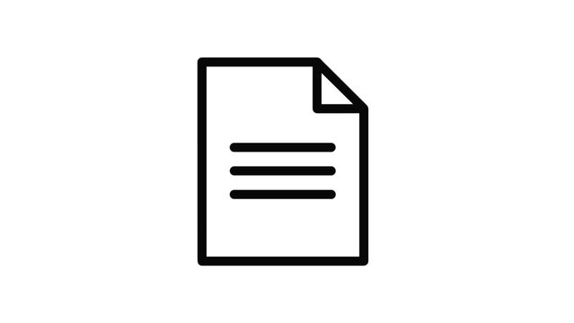 Simple black outline icon of a paper document with a folded corner and text lines on a plain white background for design.