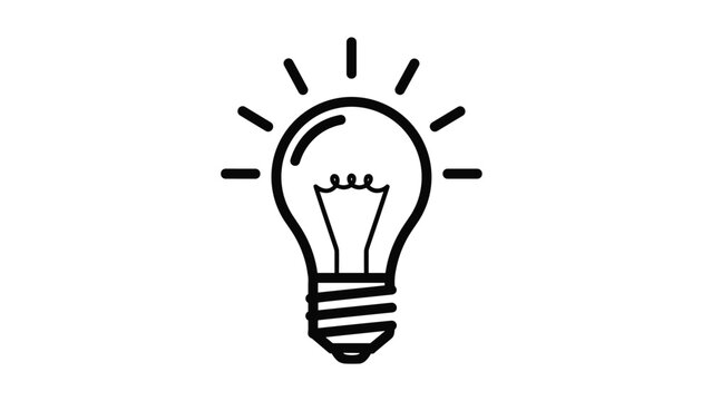 Minimalist light bulb line icon with glowing rays symbolizing a bright idea creative inspiration innovation and logical thinking process.
