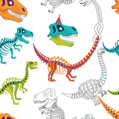 Dinosaur Skeleton Pattern, Cute Cartoon Style, Kids Party Theme © udin