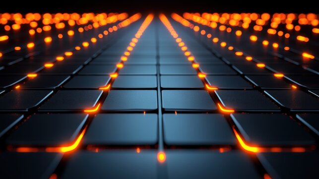 Dark gray squares with orange glowing lines