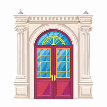 Ornate Double Door with Arched Transom Window and Columns