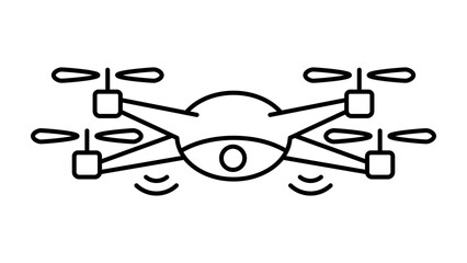 Autonomous Drone Flying with Camera, Minimalist Black Line Vector Icon on White Background, Editable Stroke Illustration for Technology, Surveillance, Delivery, and Modern Gadget Concepts. © Rupali
