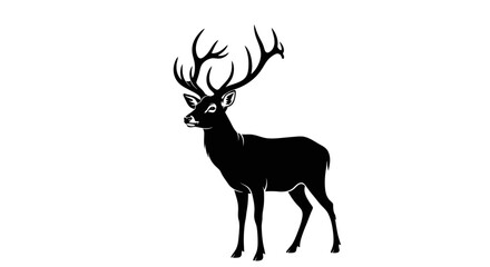 Obraz premium black silhouette of a deer with antlers on white background
