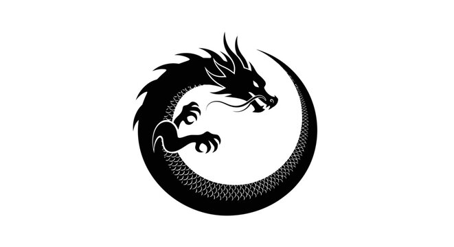 black dragon logo on white background, mythical creature symbol