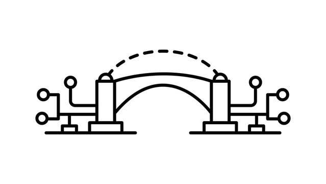 Network Gateway and Digital Bridge Connection Minimalist Vector Icon with Editable Stroke. Scalable Outline Illustration for Technology Infrastructure, Data Transfer, and Connectivity Concepts.
