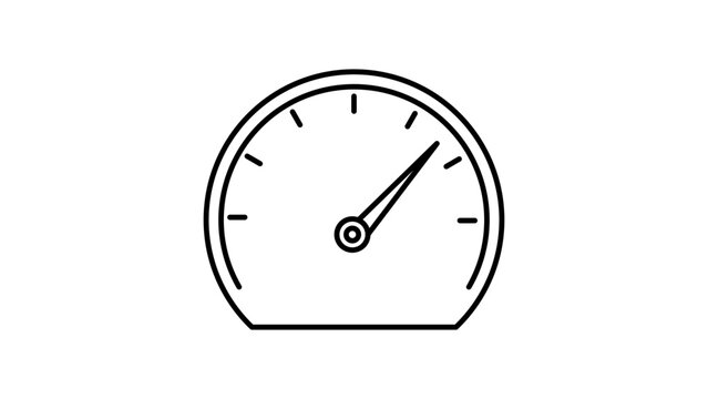 Performance Gauge Minimalist Black Line Vector Icon on White Background. This circular speedometer illustration features an editable stroke, perfect for UI design, dashboard metrics, and speed.