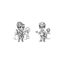 Fototapeta premium Minimalist black line art of a medical team. Professional female doctor with a clipboard and male medic with a first aid kit. Clean vector outline for healthcare icons and coloring books.