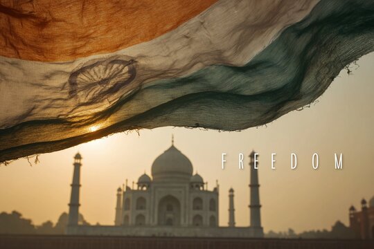 Indian national flag and a Hindu temple