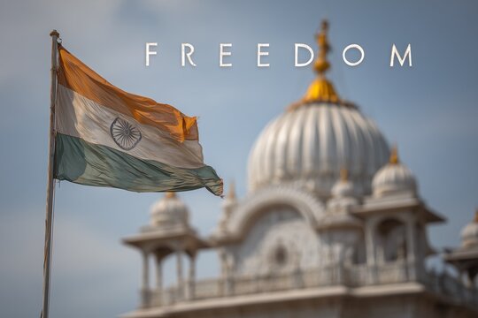 Indian national flag and a Hindu temple