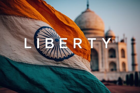 Indian national flag and a Hindu temple