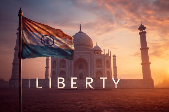 Indian national flag and a Hindu temple