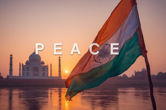 Indian national flag and a Hindu temple