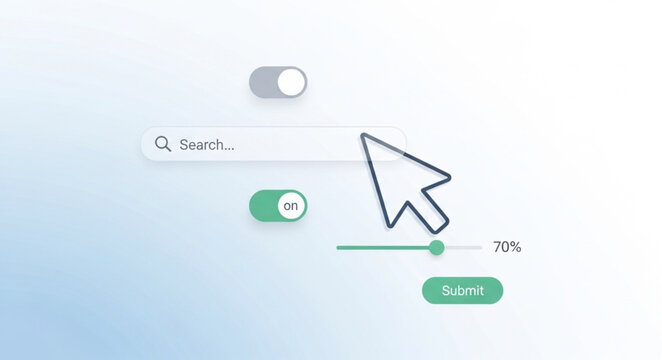 Cursor clicking on a search bar with toggles and slider.