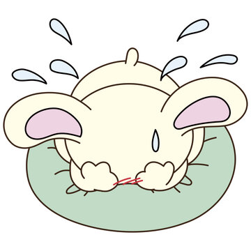 恥ずかしくて顔を伏せるウサギのキャラクター