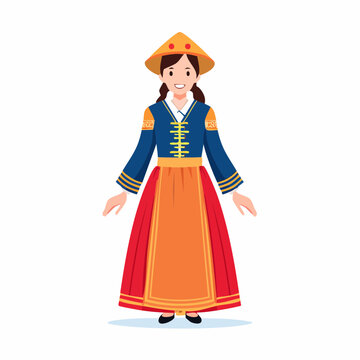 Cheerful woman wearing vibrant traditional Hungarian folk dress and hat, representing cultural heritage