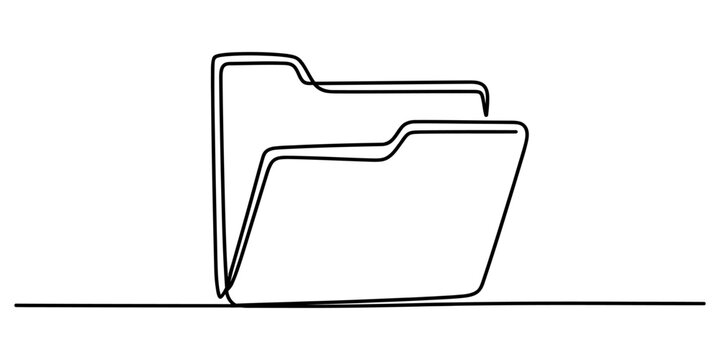Continuous single line drawing of an open office file folder icon for business document organization and digital data management and storage concept Vector, illustration