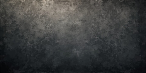 A dark aged concrete wall background with a rough textured grunge surface and blank black vintage paper pattern provides a dirty gray backdrop with copy space © Alpha Designs